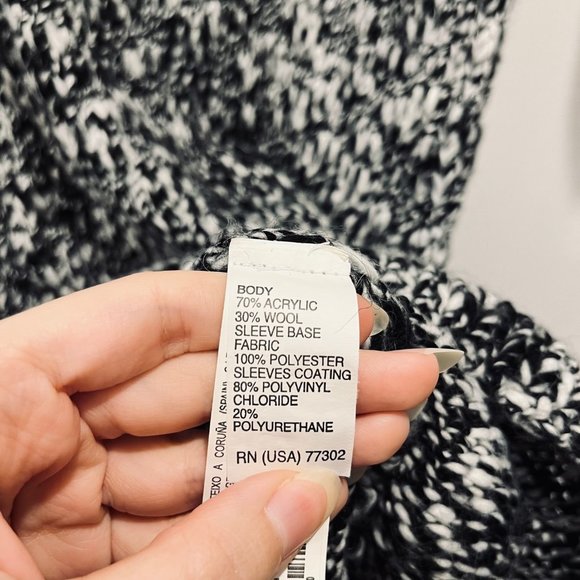 ZARA Grey Black White Stretch Knit Wool Leather 3/4 Sleeve  Mini Sweater Dress - Picture 8 of 13